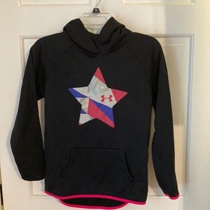 Girls Under Armour size youth Large navy blue & pink hooded sweatshirt.